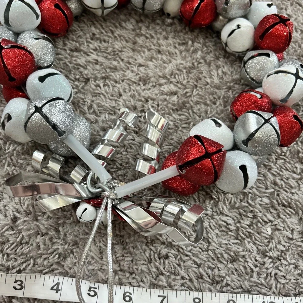 Christmas Jingle Bell Wreath Red Silver White Glitter Holiday Decor heavy duty‎